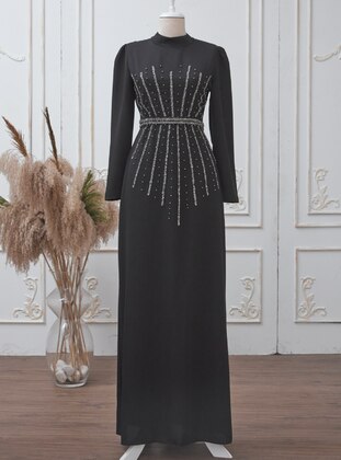 Black - Fully Lined -  - Modest Evening Dress - Aslan Polat