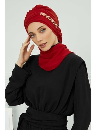 أحمر - حجابات جاهزة - Aisha`s Design