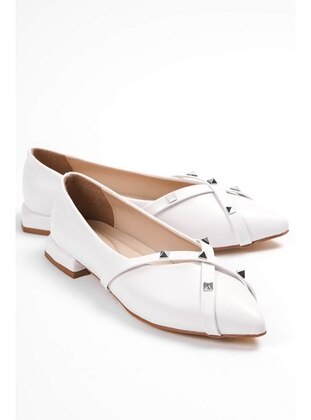 White - Flat Shoes - DİVOLYA