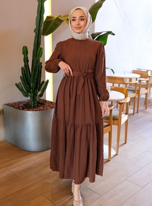 Brown - Modest Dress - Locco Moda