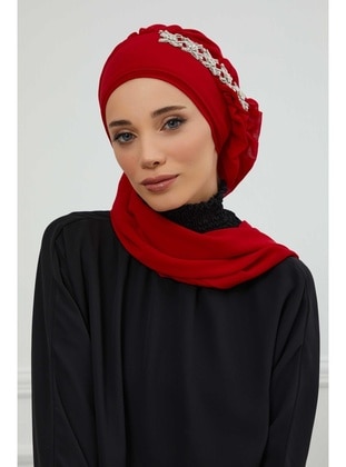 أحمر - حجابات جاهزة - Aisha`s Design