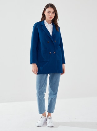 Saxe Blue - Fully Lined - Shawl Collar - Jacket  - Sahra Afra