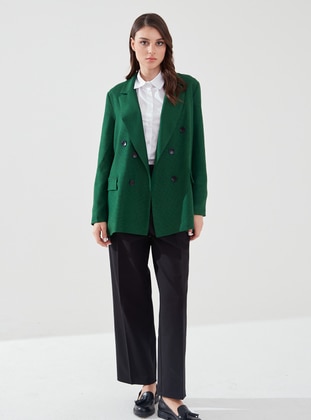 Green - Houndstooth - Fully Lined - Shawl Collar - Jacket - SAHRA AFRA