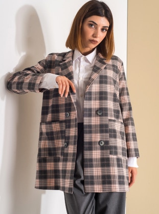 Red Checkered - Plaid - Fully Lined - Shawl Collar - Jacket - SAHRA AFRA