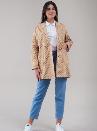 Yellow - Floral - Fully Lined - Shawl Collar - Jacket - SAHRA AFRA