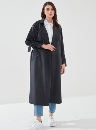 Anthracite - Fully Lined - Shawl Collar - Trench Coat  - Sahra Afra