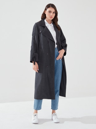 Anthracite - Fully Lined - Shawl Collar - Trench Coat  - Sahra Afra