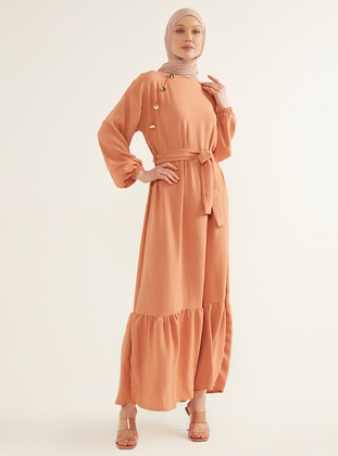 Biscuit - Crew neck - Unlined - Modest Dress - Womayy