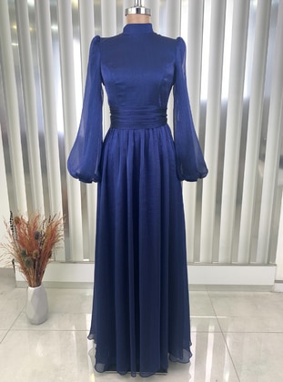 Navy Blue - Fully Lined - Modest Evening Dress - Rana Zenn