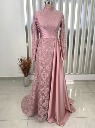 Powder Pink - Multi - Fully Lined - Crew neck - Modest Evening Dress - Rana Zenn