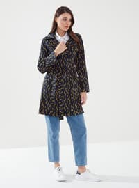 Patterned - Fully Lined - Shawl Collar - Trench Coat