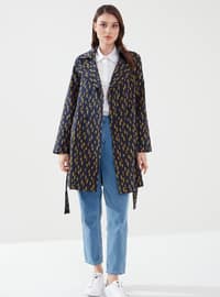 Patterned - Fully Lined - Shawl Collar - Trench Coat