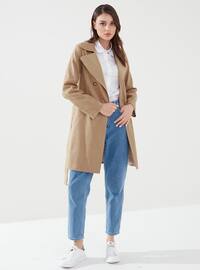 Camel - Fully Lined - Shawl Collar - Trench Coat