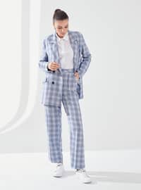 Blue - Checkered - Fully Lined - Shawl Collar - Suit