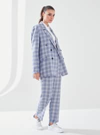Blue - Checkered - Fully Lined - Shawl Collar - Suit
