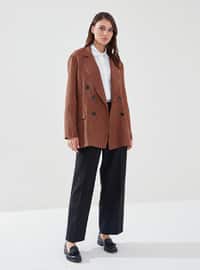 Brown - Houndstooth - Fully Lined - Shawl Collar - Jacket