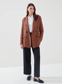 Brown - Houndstooth - Fully Lined - Shawl Collar - Jacket