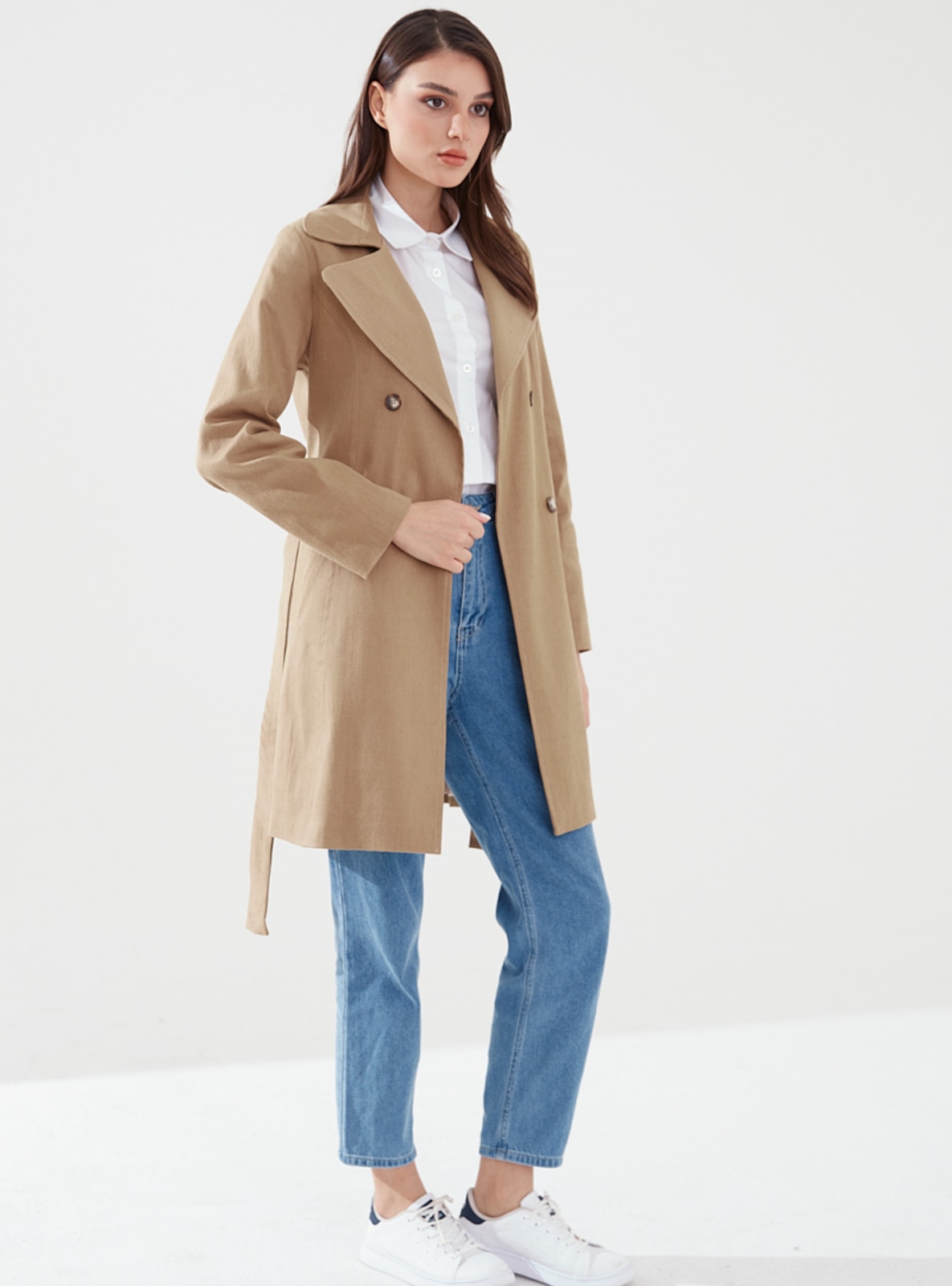 Camel - Fully Lined - Shawl Collar - Trench Coat