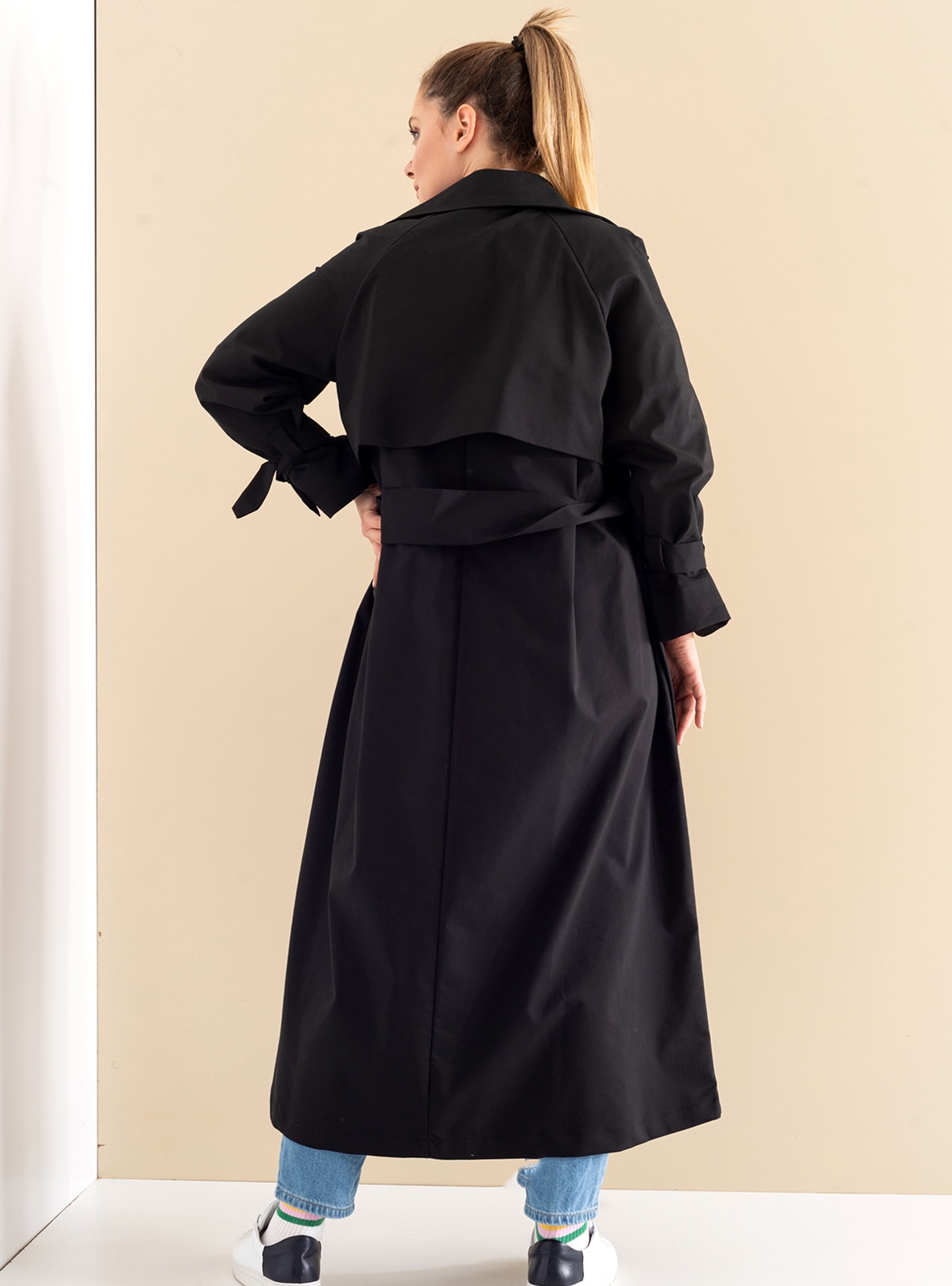 Black - Fully Lined - Shawl Collar - Trench Coat