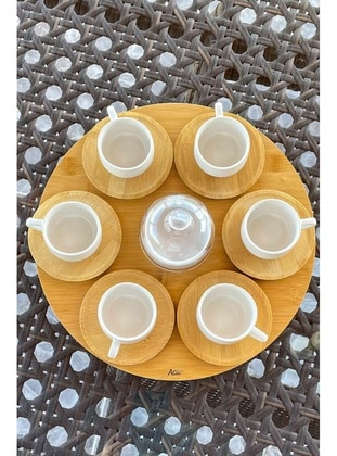 Coffee Color Set With Rotating Tray For 6 People