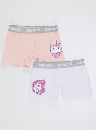 White - Pink - Kids Underwear - Denokids