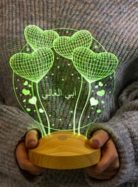 Father`s Day Gift, Father`s Gift, My Dear Dad`s Gift 3D Balloon Hearts Led Lamp, Text in Arabic means: My Dear Dad