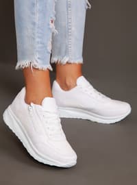 White - Sport - Faux Leather - Sports Shoes