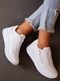 White - Sport - Faux Leather - Sports Shoes