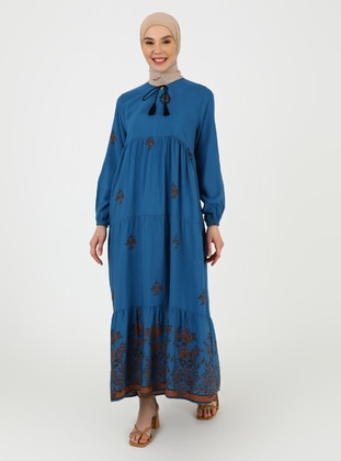 Blue - Multi - Modest Dress - ZENANE