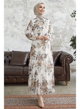 White - Floral - Fully Lined - Modest Dress - InStyle