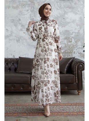 Brown - Floral - Fully Lined - Modest Dress - InStyle