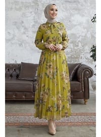 Olive Green - Floral - Fully Lined - Modest Dress