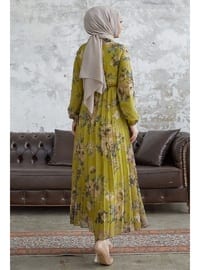 Olive Green - Floral - Fully Lined - Modest Dress