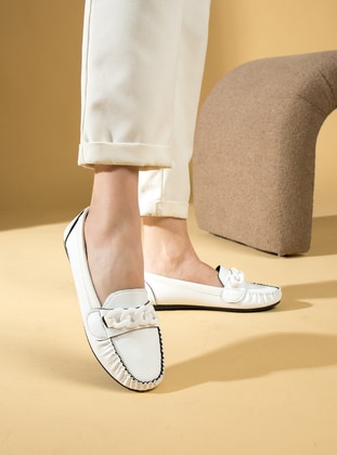 White - Flat - Flat Shoes - Pembe Potin