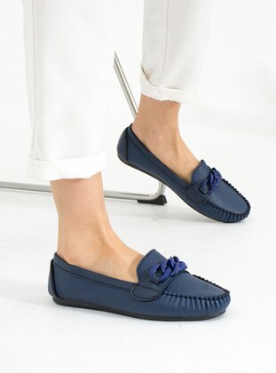 Navy Blue - Flat - Flat Shoes - Pembe Potin