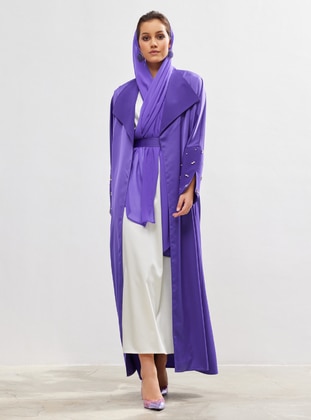 Purple - Unlined - V neck Collar - Abaya - AL SHEIKHA
