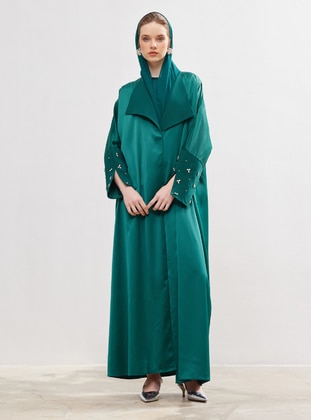Green - Unlined - V neck Collar - Abaya - AL SHEIKHA
