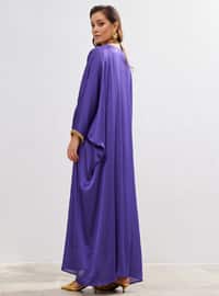 Purple - Fully Lined - V neck Collar - Abaya