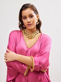 Fuchsia - Fully Lined - V neck Collar - Abaya