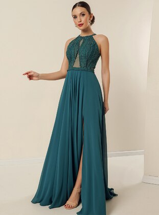 Fully Lined - Emerald - Evening Dresses - By Saygı