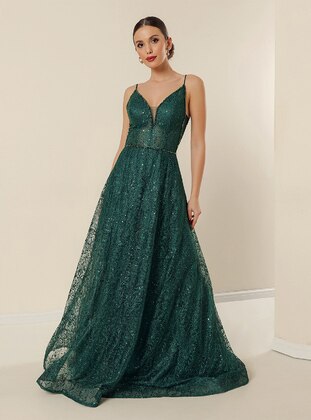 Fully Lined - Emerald - Evening Dresses - By Saygı