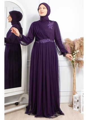 MFA Moda Purple Modest Plus Size Evening Dress