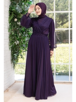 Purple - Modest Plus Size Evening Dress - MFA Moda