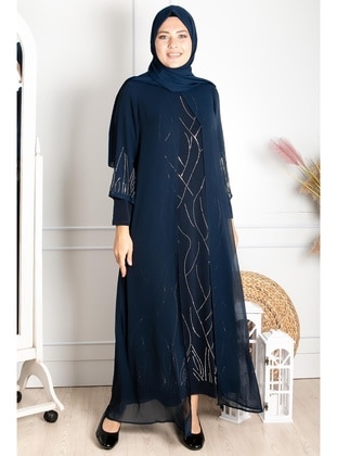 Navy Blue - Modest Plus Size Evening Dress - MFA Moda