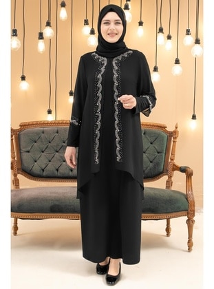 Black - Modest Plus Size Evening Dress - MFA Moda