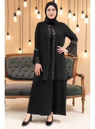 Chiffon Sequined Evening Dresses Black Mfa1638 Black