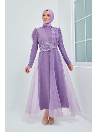 Lilac - Fully Lined - Crew neck - 500gr - Modest Evening Dress - Moda Echer