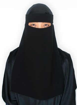 Black - Plain - Crepe - Instant Scarf - Niqab