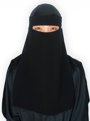 Black - Plain - Crepe - Instant Scarf - Niqab