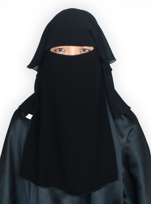 Black - Plain - Chiffon - Instant Scarf - Niqab